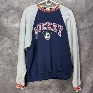 Vintage 90s Disney Designs Mickey Mouse Raglan Sweatshirt Size L Navy Gray
